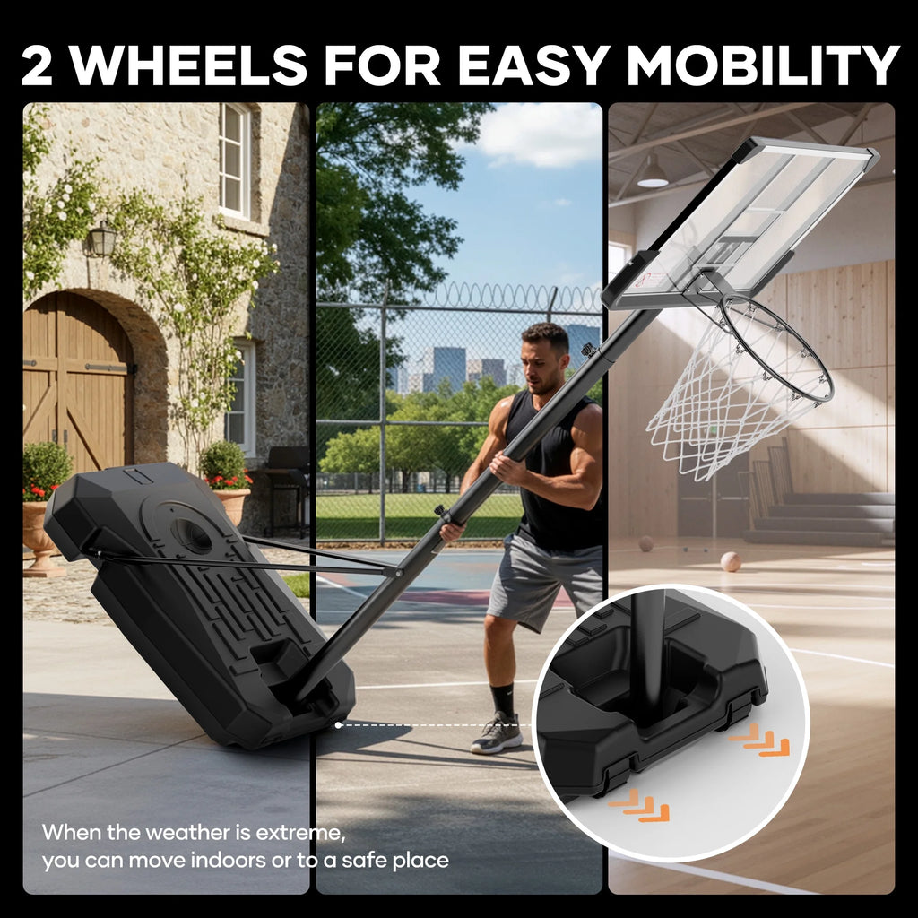 44In Basketball Hoop 7.5 Ft to 10 Ft Height Upgrade Large Base Portable Basketball Goal System with Quick Adjustment for Full Range of Players Indoor Outdoor Use
