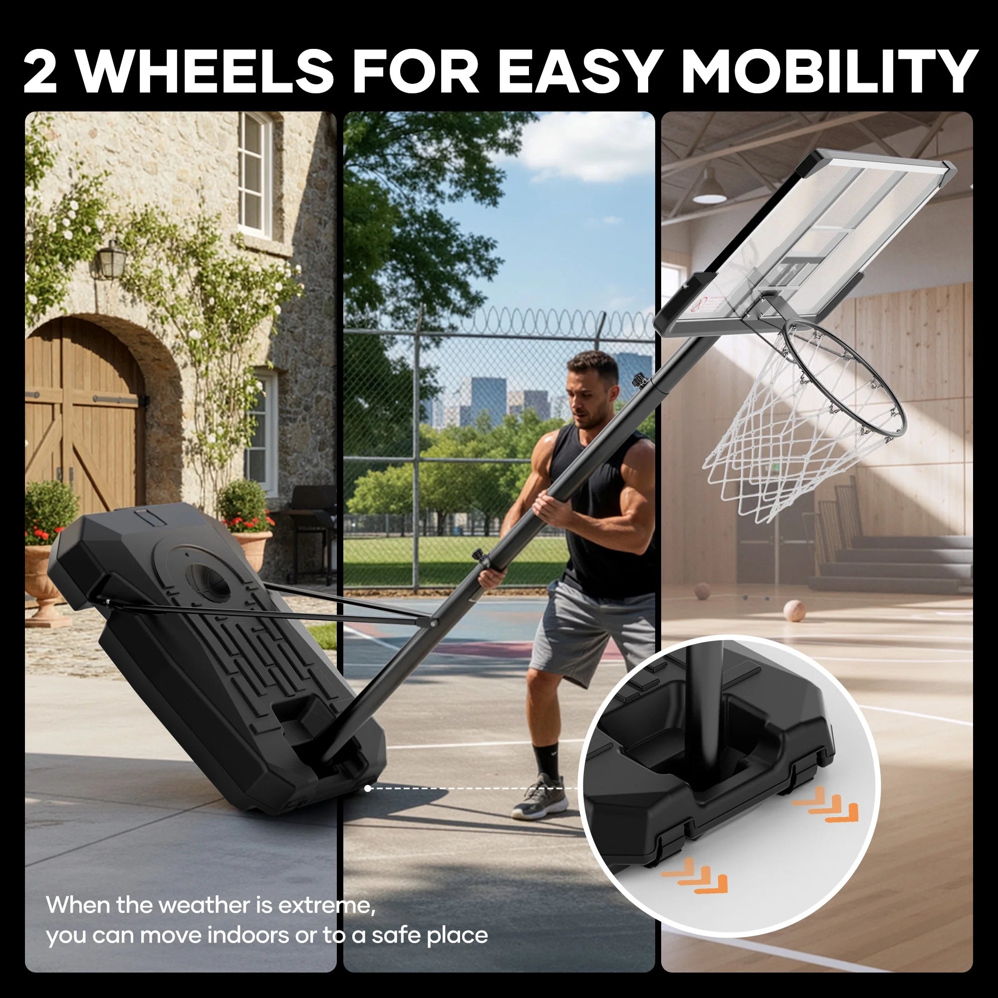 44In Basketball Hoop 7.5 Ft to 10 Ft Height Upgrade Large Base Portable Basketball Goal System with Quick Adjustment for Full Range of Players Indoor Outdoor Use