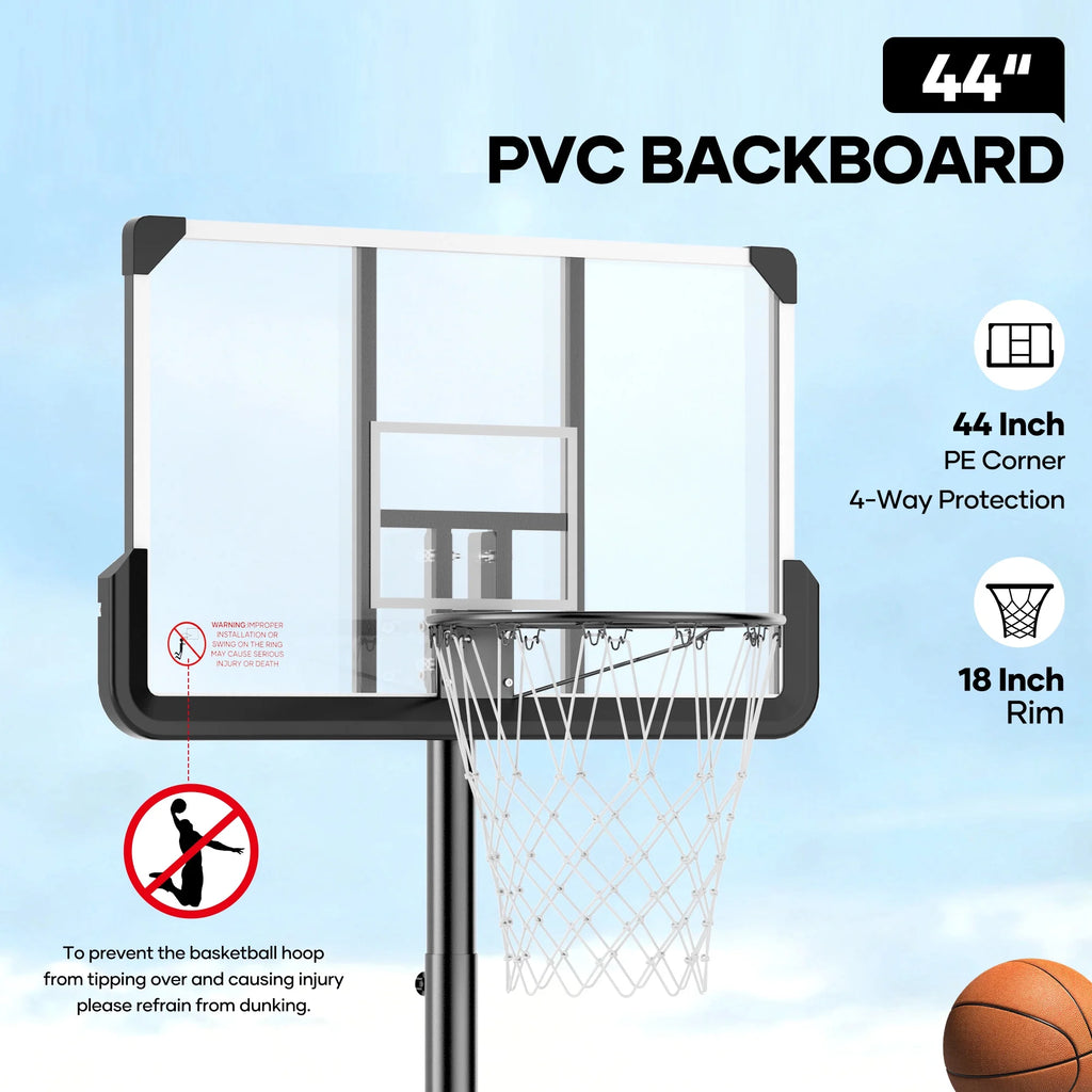 44In Basketball Hoop 7.5 Ft to 10 Ft Height Upgrade Large Base Portable Basketball Goal System with Quick Adjustment for Full Range of Players Indoor Outdoor Use