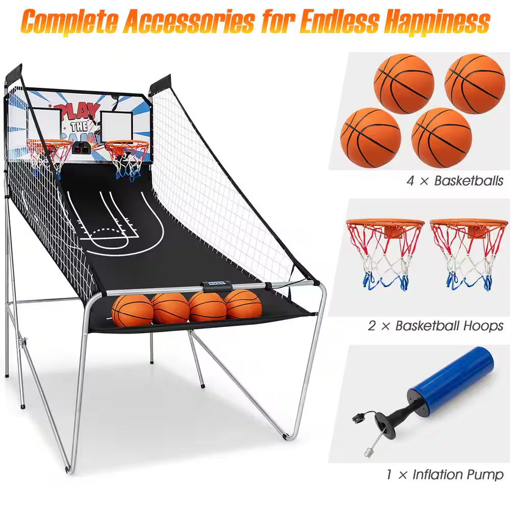 Dual LED Electronic Shot Basketball Arcade Game with 8 Game Modes 4 Balls Foldable
