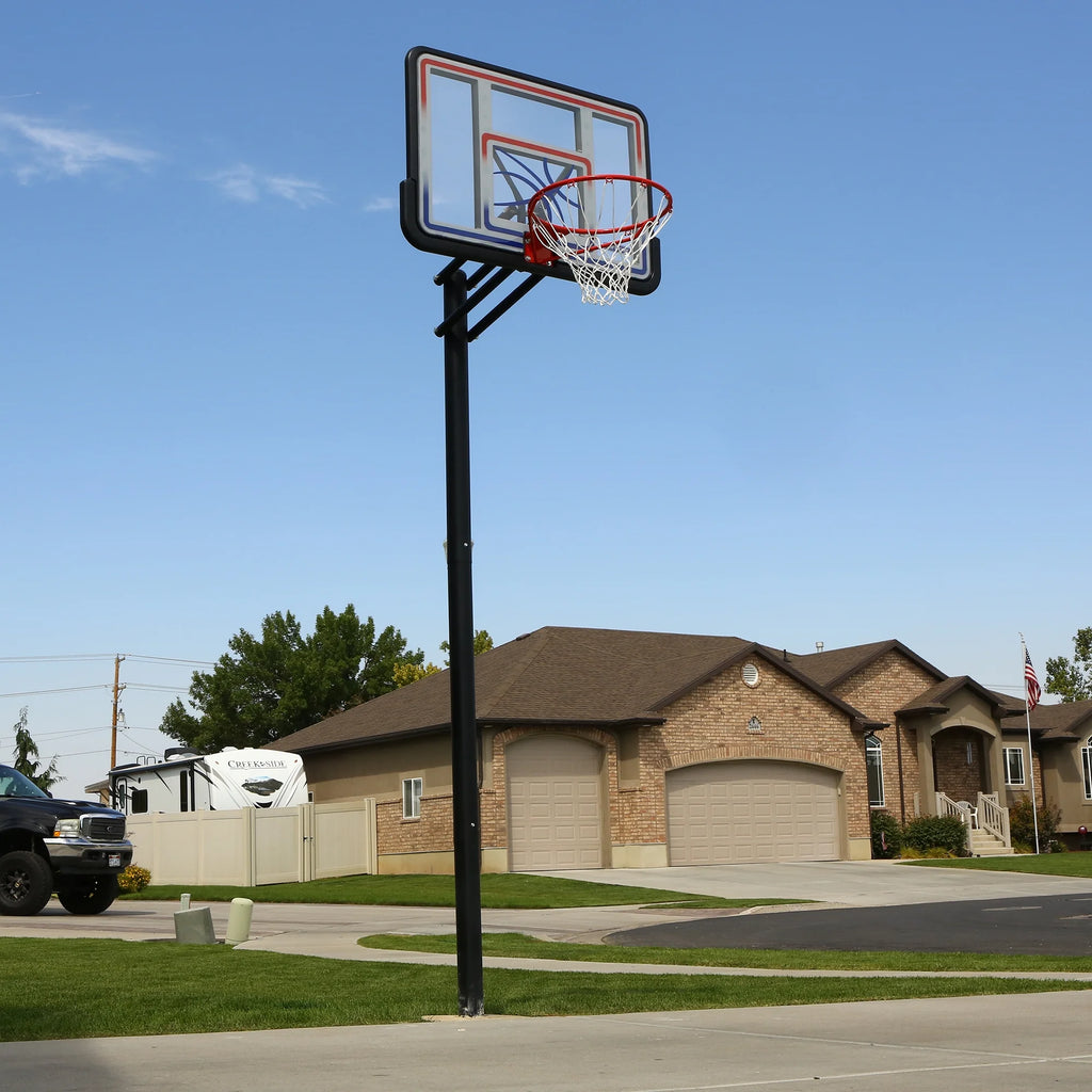 1008  44-Inch Adjustable Inground Basketball Hoop with Shatterproof Fusion Backboard, All-Weather Net, and Classic Steel Rim