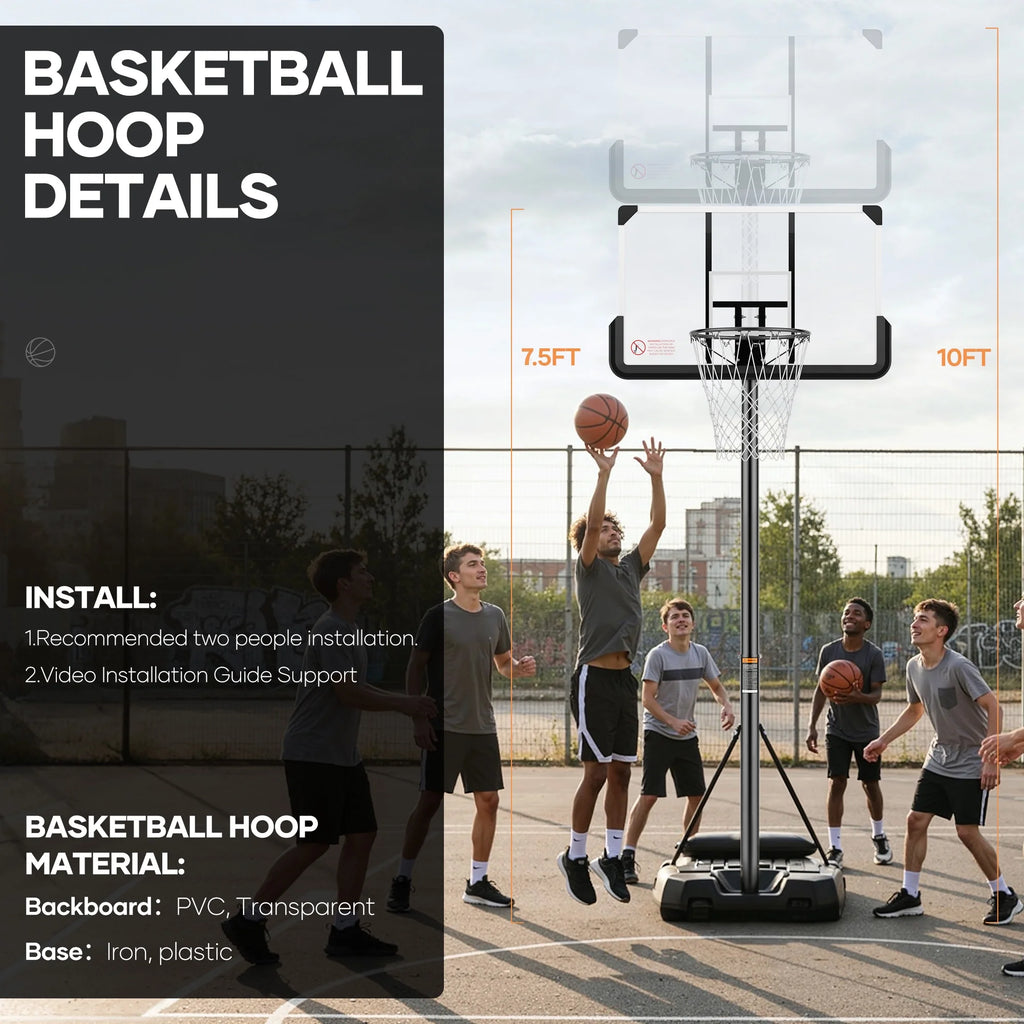 44In Basketball Hoop 7.5 Ft to 10 Ft Height Upgrade Large Base Portable Basketball Goal System with Quick Adjustment for Full Range of Players Indoor Outdoor Use