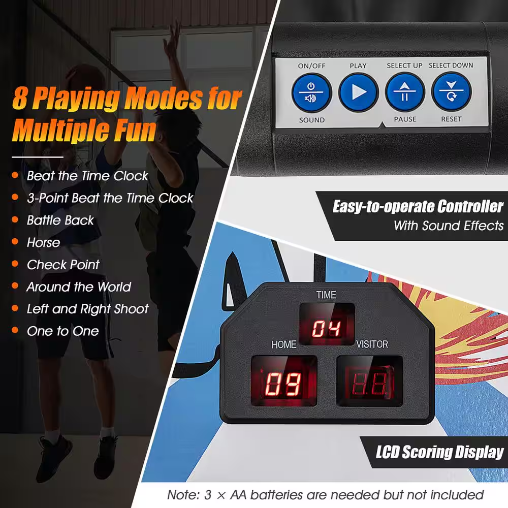Dual LED Electronic Shot Basketball Arcade Game with 8 Game Modes 4 Balls Foldable