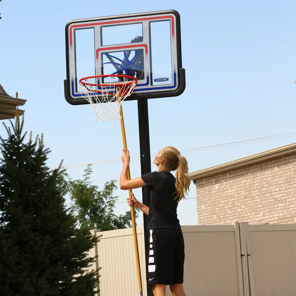1008  44-Inch Adjustable Inground Basketball Hoop with Shatterproof Fusion Backboard, All-Weather Net, and Classic Steel Rim
