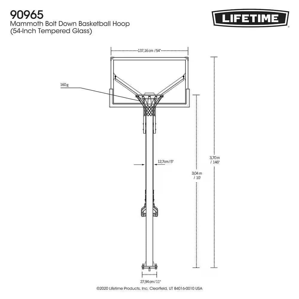 Mammoth Bolt down Basketball Hoop (54 In. Tempered Glass)